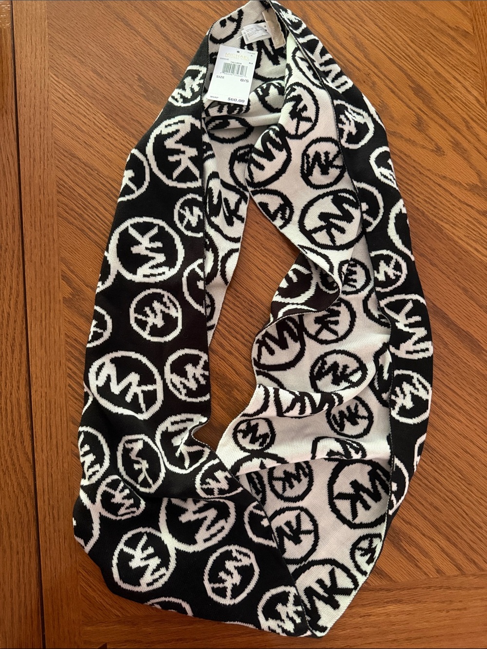 Michael Kors Black and White MK Logo Infinity Scarf NWT